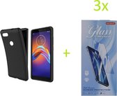 Motorola Moto E6 Play TPU Silicone rubberen hoesje + 3 Stuks Tempered screenprotector - zwart