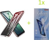 Motorola Moto G8 Plus Hoesje Hoesje Transparant TPU Siliconen Soft Case + 1X Tempered Glass Screenprotector