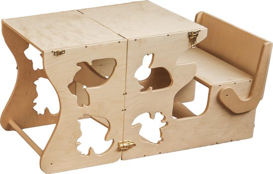 W&H speeltoestel - multifunctioneel keuken opstap voor kinderen - hout - dieren