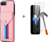 GSMNed – Leren telefoonhoes Roze – Luxe iPhone 7/8/SE hoesje – magneetsluiting – pasjeshouder – Portemonnee – Roze – met screenprotector