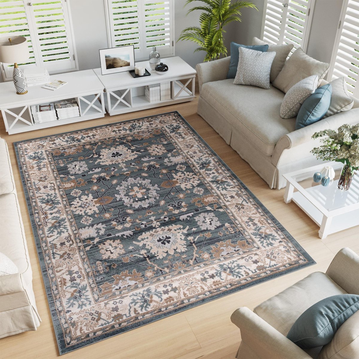 Tapiso Colorado Vloerkleed Zwart Beige Modern Gebloemd Tapijt Maat- 140x200