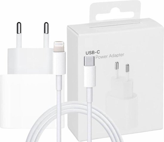 USB-C Power Adapter Met oplaadkabel 1 Meter - Wit - Geschikt voor Apple iPhone 12 - Apple iPad - USB-C Apple Lightning |Snellader iPhone 12 / 11 / X / iPad / 12 Pro Max / iPhone 12 Pro | iPhone 12 Lader | USBC lader | USB-C Lader | iPhone 12 - Merkloos