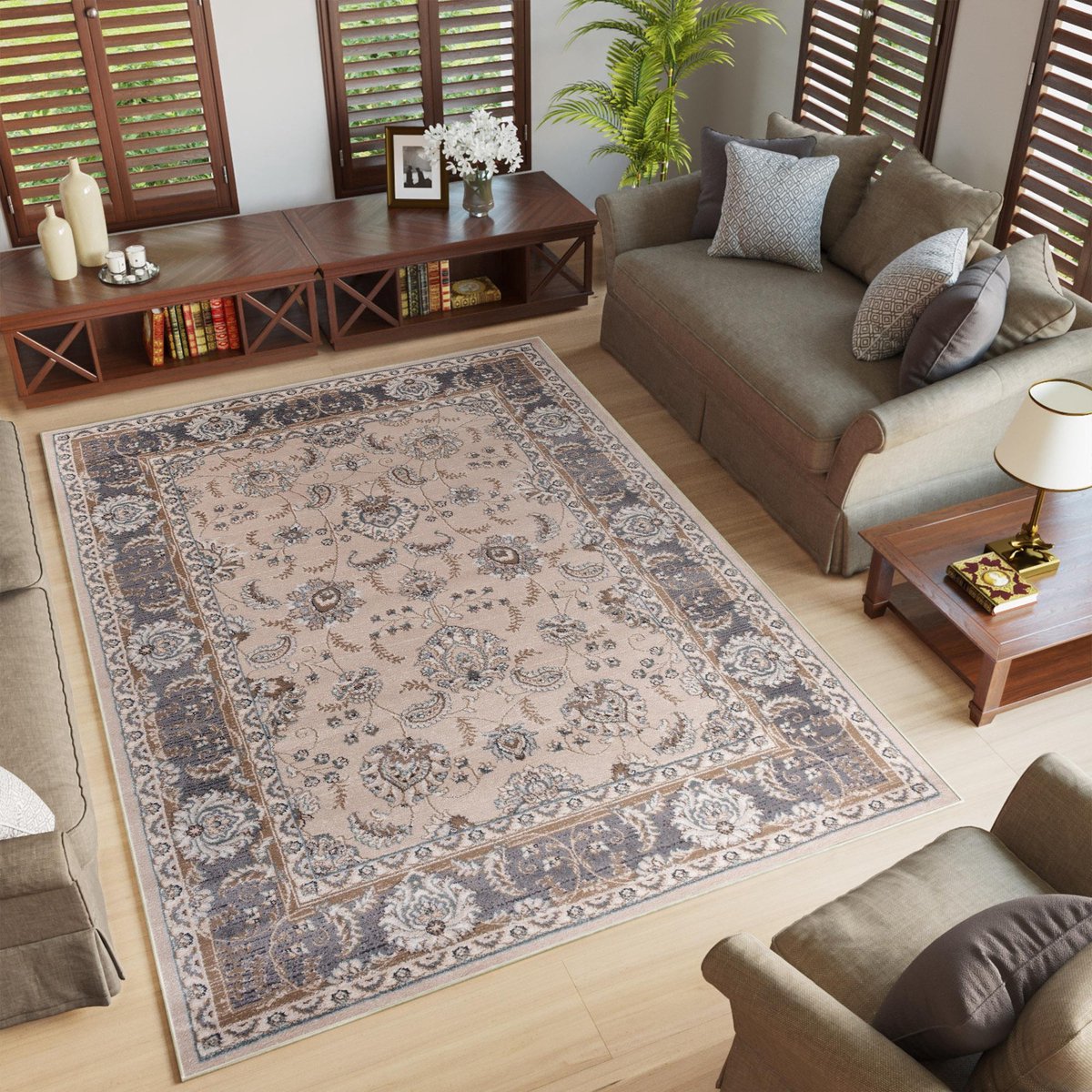 Tapiso Colorado Vloerkleed Beige Woonkamer Klassiek Tapijt Maat- 200x300 Beige1