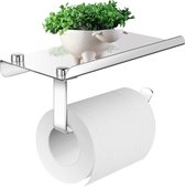 wc papier houder -PHYSEN Toilet Roll Holder with Mobile Phone Tray, Toilet Paper Holder without Drilling, Toilet Roll Holder Stainless Steel Screw Adhesive or Wall Mounting for Kitchen and Ba