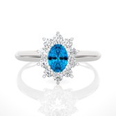 Gouden ring dames, 14 karaat witgoud – blauwe edelsteen en diamanten, kleursteen