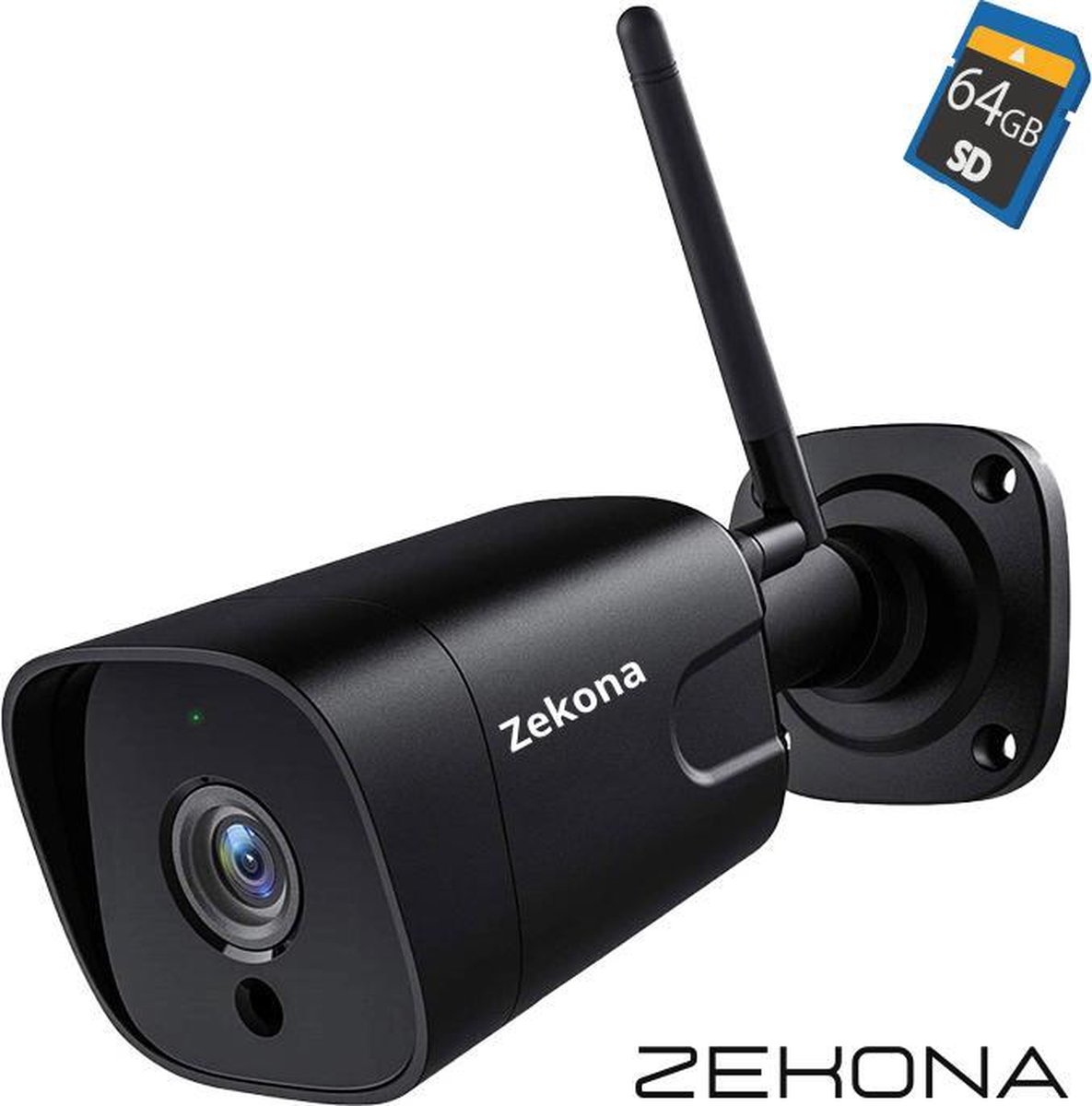 Zekona 30C - 5MP Beveiligingscamera voor Buiten & Binnen - Buitencamera met Nachtzicht tot 25m - Bewakingscamera Draadloos Buiten - Met Stalen Behuizing & IR Nachtvisie - 4x Digitale Zoom - Inclusief 64GB SD Kaart