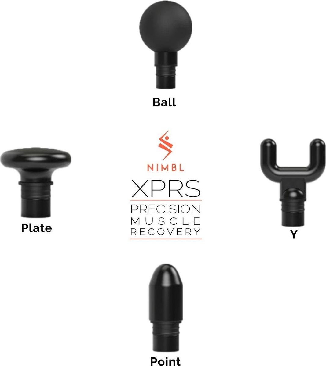 Afbeelding 3 van Massage Gun - Nimbl XPRS Fysio - Sport en Relax Massage apparaat - Fluisterstil - Inclusief koffer - Met 4 opzetstukken - Rood