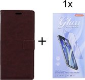 Bookcase Geschikt voor: Nokia G10 / G20 - Bruin - portemonnee hoesje met 1 stuk Glas Screen protector