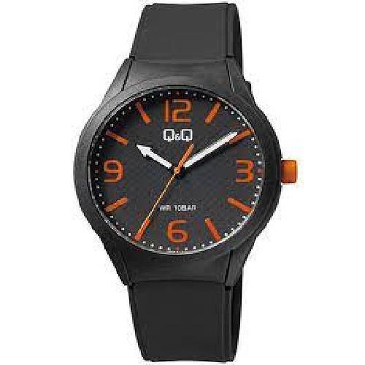 QQ VR28J028Y - Horloge - Sport - Analoog - Unisex - Plastic band - Rond - Cijfers - Kunststof - Zwart - Oranje