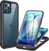 Miracase iPhone 12 hoesje, iPhone 12 pro case, met ingebouwde 9H gehard glas screenprotector, zwart