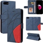 Tweekleurige splitsende horizontale flip PU-lederen hoes met houder en kaartsleuven en portemonnee voor iPhone 8 Plus/7 Plus (blauw)