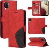 Voor Samsung Galaxy A12 5G Dual-color Splicing Horizontale Flip PU Lederen Case met Houder & Kaartsleuven & Portemonnee (Rood)
