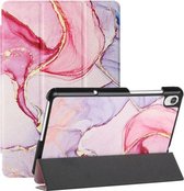 Voor Lenovo Tab M8 FHD (8705F) Zijdetextuur Gekleurd Tekenpatroon Horizontale Flip Magnetische PU Lederen Case met Drie-opvouwbare Houder (Roze Marmer)