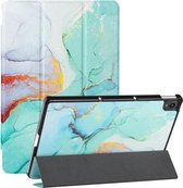 Voor Lenovo Tab P11 Zijdetextuur Gekleurd Tekenpatroon Horizontale Flip Magnetische PU-lederen hoes met drie opvouwbare houder en slaap- / wekfunctie (groen marmer)