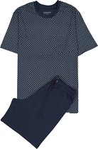 SCHIESSER heren shortama - O-hals - blauw met wit dessin -  Maat: XXL