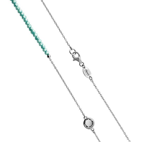 Zilverkleurige Schakel Ketting met Turquoise Steentjes en Zirkonia’s