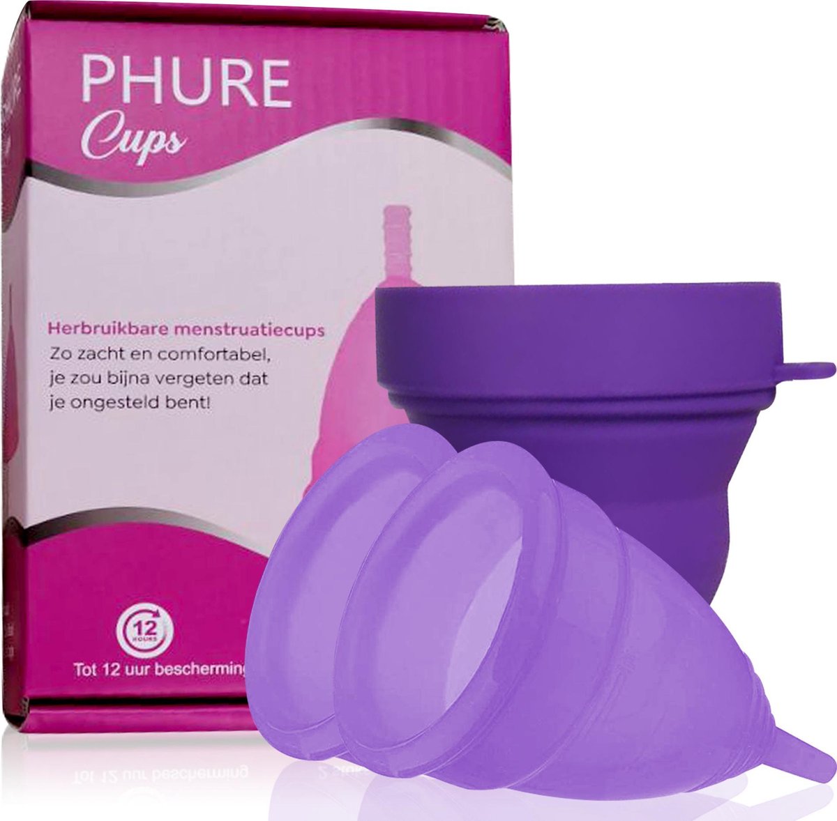 Phure Herbruikbare Menstruatiecup - Large - 2 stuks - incl. Sterilisator - Paars - Phure