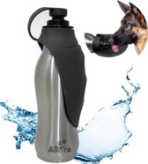 Allure Pets - Honden waterfles RVS - Draagbare Honden Drinkfles - Doseerfles voor Honden - Waterfles voor onderweg met de Auto- wandelen - Sillicone drinkgedeelte - Honden Bidon -