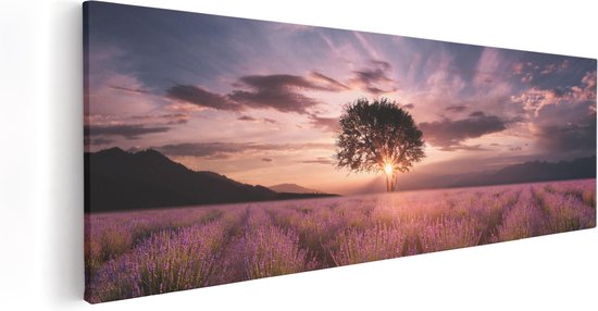 Artaza Canvas Schilderij Bloemenveld Met Lavendel Bij Zonsondergang - 120x40 - Groot - Foto Op Canvas - Canvas Print