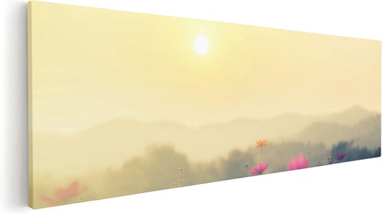 Artaza - Peinture sur toile - Champ de fleurs avec Kosmos - Coucher de soleil - 60 x 20 - Photo sur toile - Impression sur toile
