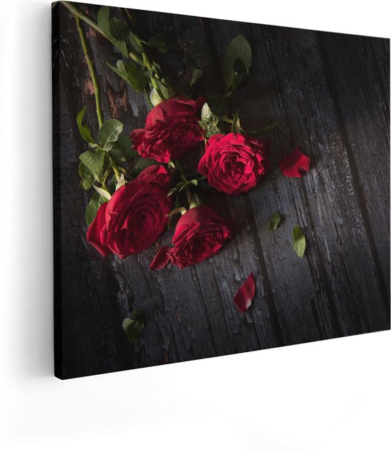 Artaza Toile Peinture Roses Rouges Au Terre - 100x80 - Groot - Photo Sur Toile - Impression Sur Toile