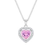 Joy|S - Zilveren roze hart hanger met ketting Venetiaans- zirkonia - ISJ luxury collection
