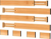 Smartzo - Ladeverdeler - Lade Organizer –  Bamboe Ladeverdelers Uitschuifbaar – Bestekbak - Verstelbare Opbergbak - 4 stuks + 4 schotjes - Hout