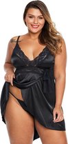 Babydoll Setje - Satijn Zwart - Maat XXXL/3XL