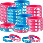 Set met 12 elastische rubberen armbanden Team Boy en Team Girl - armband - genderreveal - babyshower - kraamfeest