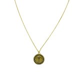 Silventi 9SIL-21544 Zilveren Ketting met Hanger - Dames - Zon - 15 mm Doorsnee - Zirkonia - Ankerschakel - 38 + 7 cm - Zilver - Gold Plated