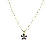 Silventi 9SIL-21513 Zilveren Ketting met Hanger - Dames - Bloem - 12 mm Doorsnee - Zirkonia - Blauw Topaas - Ankerschakel - 38 + 7 cm - Zilver - Gold Plated (Verguld/Goud op Zilver