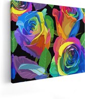 Artaza Canvas Schilderij Kleurrijke Rozen - Bloemen - Abstract - 50x40 - Foto Op Canvas - Canvas Print