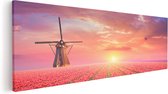 Artaza Canvas Schilderij Rode Rozen Bloemenveld Met Een Windmolen - 90x30 - Foto Op Canvas - Canvas Print