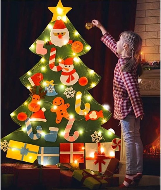 Kindervilten kerstboom, 1 m kinderen/peuters doe-het-zelf vilten kerstboomset, muur... | bol