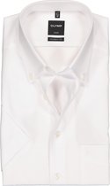 OLYMP Luxor modern fit overhemd - korte mouw - wit met button-down kraag - Strijkvrij - Boordmaat: 46