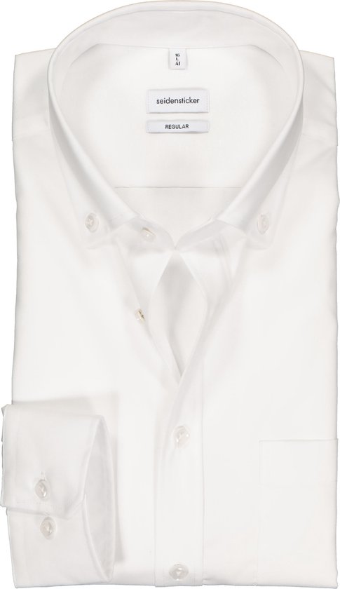 Seidensticker regular fit overhemd - button-down - wit - Strijkvrij - Boordmaat: