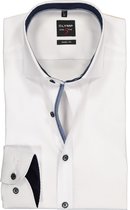 OLYMP Level 5 body fit overhemd - mouwlengte 7 - wit (blauw contrast) - Strijkvriendelijk - Boordmaat: 41