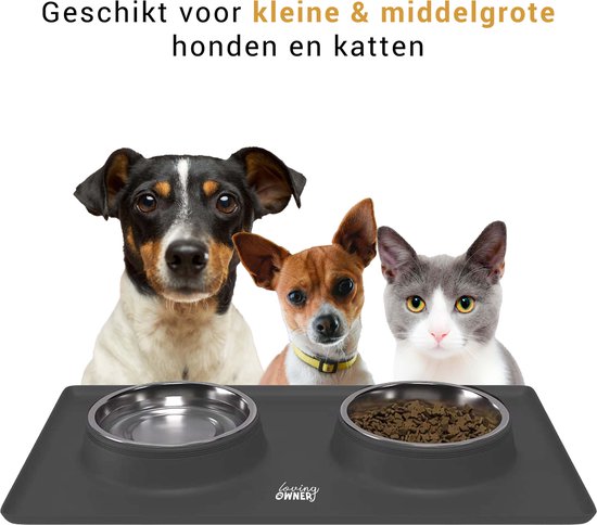Loving Owner - Voerbak met anti-slip mat - Klein huisdier - Voerbak hond en kat - RVS - Donkergrijs - Loving Owner