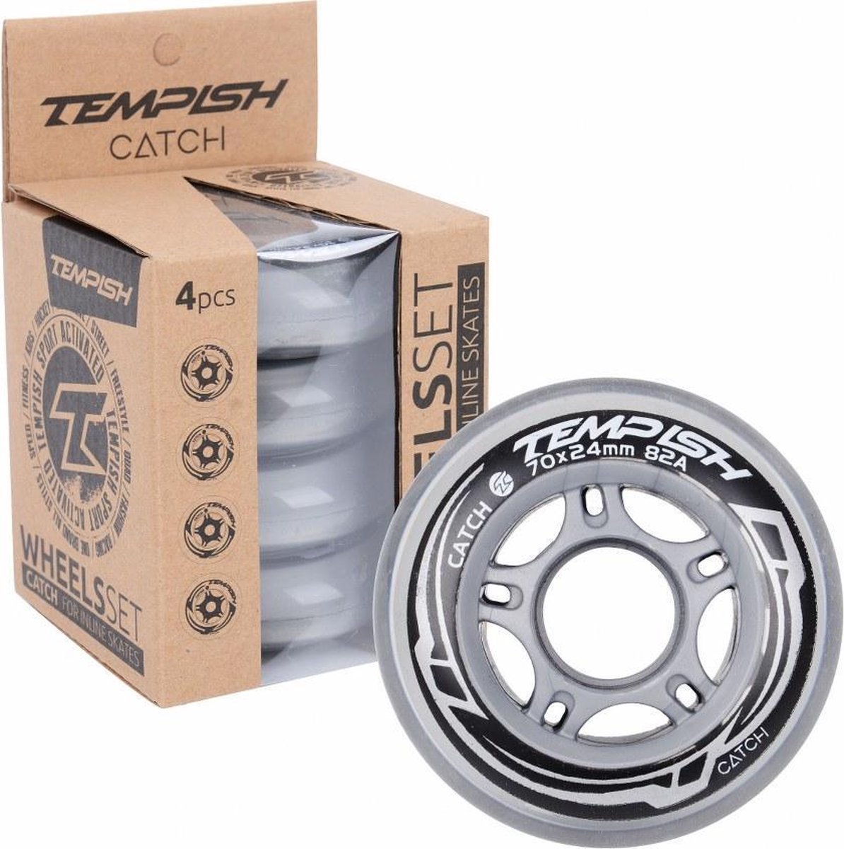Tempish – Catch 82A Wielen – 70 mm – 4 Stuks – Allround Skeelerwielen Voor Recreatief Gebruik Zilver