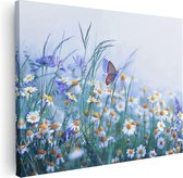 Artaza Canvas Schilderij Witte Kamille Bloemen Met Een Vlinder - 80x60 - Foto Op Canvas - Canvas Print