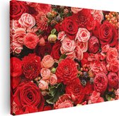 Artaza Canvas Schilderij Rode En Roze Bloemen Met Fruit - Abstract - 80x60 - Foto Op Canvas - Canvas Print