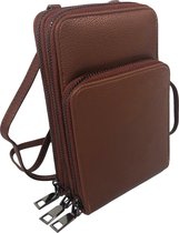 THL Design - Telefoontas - Kleine Schoudertas - Telefoontasje Dames – Smartphone Tasje - Crossbody Tas - 3 Vakken - Bruin