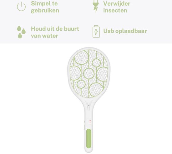 Insecten Racket Usb Oplaadbaar - Elektrische Vliegenmepper Met ...