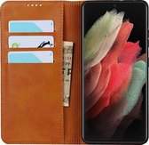 Bookcase Samsung Galaxy S21 Plus | Hoogwaardig PU Leren Hoesje | Luxe Uitstraling | Telefoonhoesje | Portemonnee | Cognac Bruin