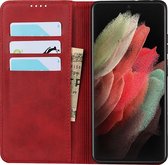 Bookcase Samsung Galaxy S21 | Hoogwaardig PU Leren Hoesje | Luxe Uitstraling | Telefoonhoesje | Portemonnee | Rood