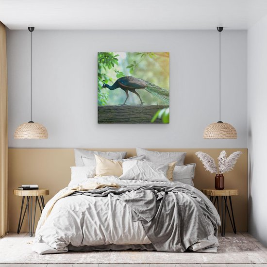 Artaza - Peinture sur toile - Paon marche sur une branche dans la nature - 60x60 - Photo sur toile - Impression sur toile