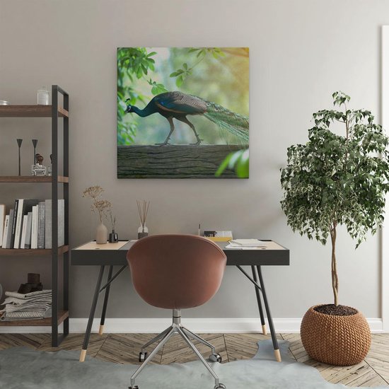 Artaza - Peinture sur toile - Paon marche sur une branche dans la nature - 60x60 - Photo sur toile - Impression sur toile