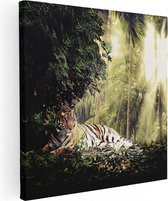 Artaza Canvas Schilderij Tijger In De Jungle Met Zonneschijn - 60x60 - Foto Op Canvas - Canvas Print