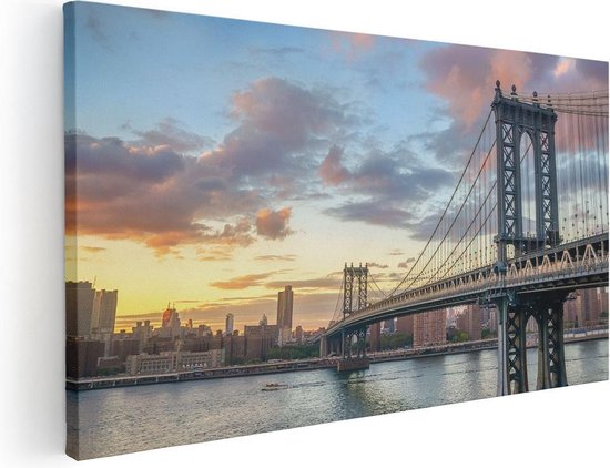 Artaza Canvas Schilderij Manhattan Bridge Brug In New York - 100x50 - Groot - Foto Op Canvas - Canvas Print