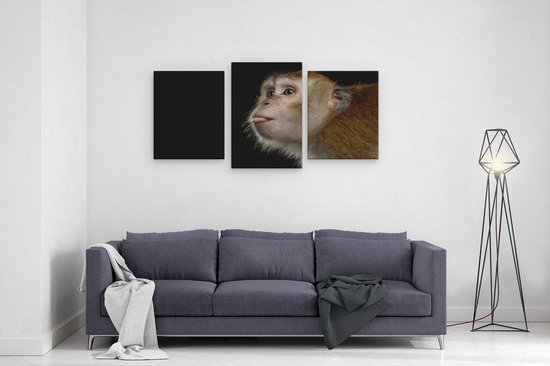 Artaza Tableau Triptyque Tête De Singe Avec Sa Langue Tirée - Singe - 120x60 - Photo Sur Toile - Impression Sur Toile